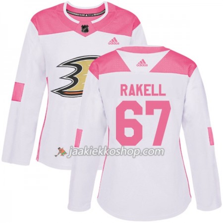 Nainen NHL Anaheim Ducks Pelipaita Rickard Rakell 67 Adidas 2017-2018 Valkoinen Vaaleanpunainen Fashion Authentic
